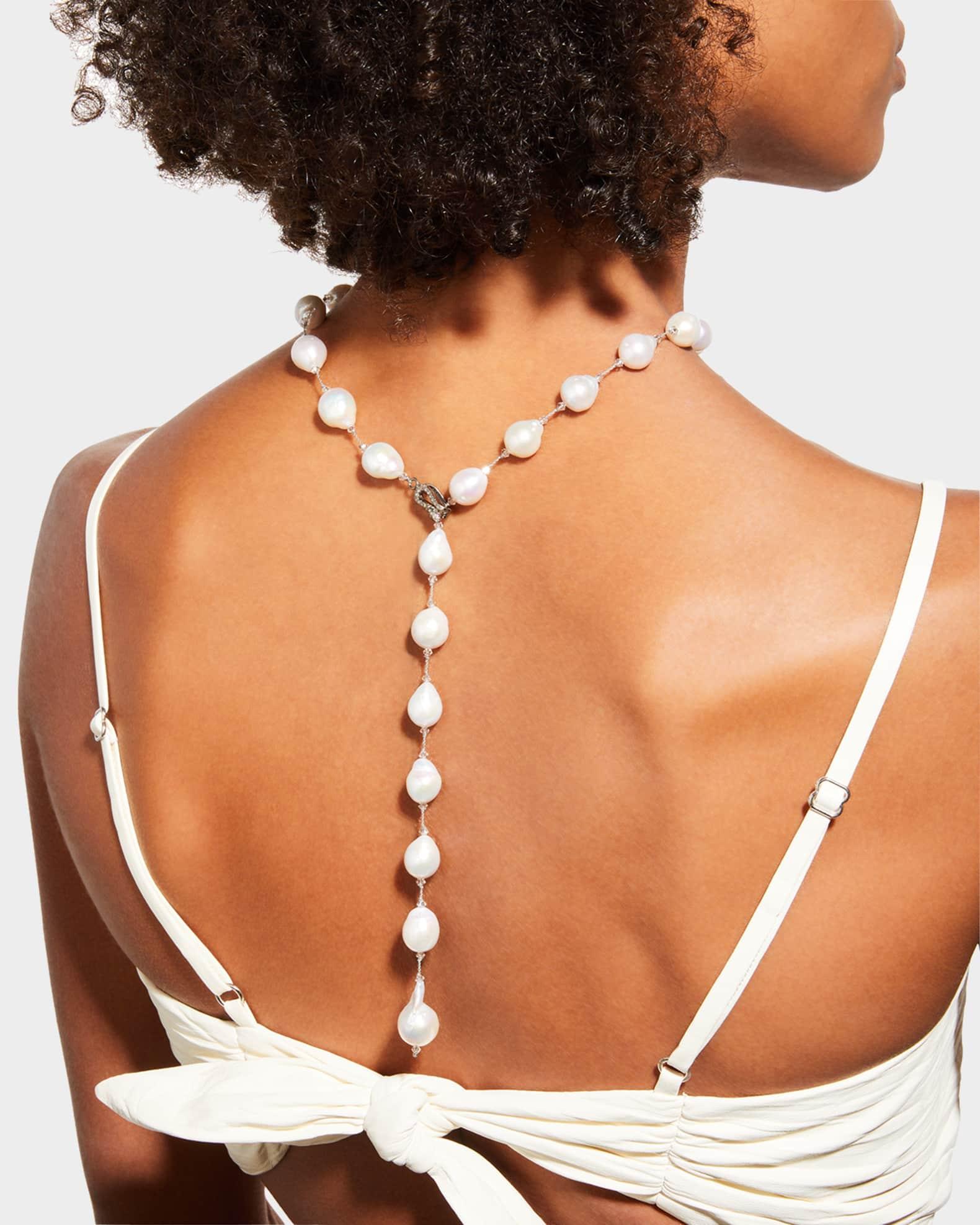 Pearl Lariat with Diamond Snake Clasp Product Image