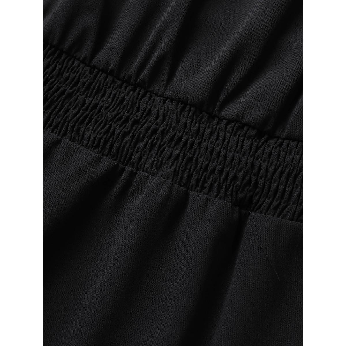 Plus Size Plain Patchwork Polka Dot Mesh Sleeveless Dress Black Women Elegant Woven ribbon&lace trim V-neck Sleeveless Curvy BloomChic 18-20/2X Product Image