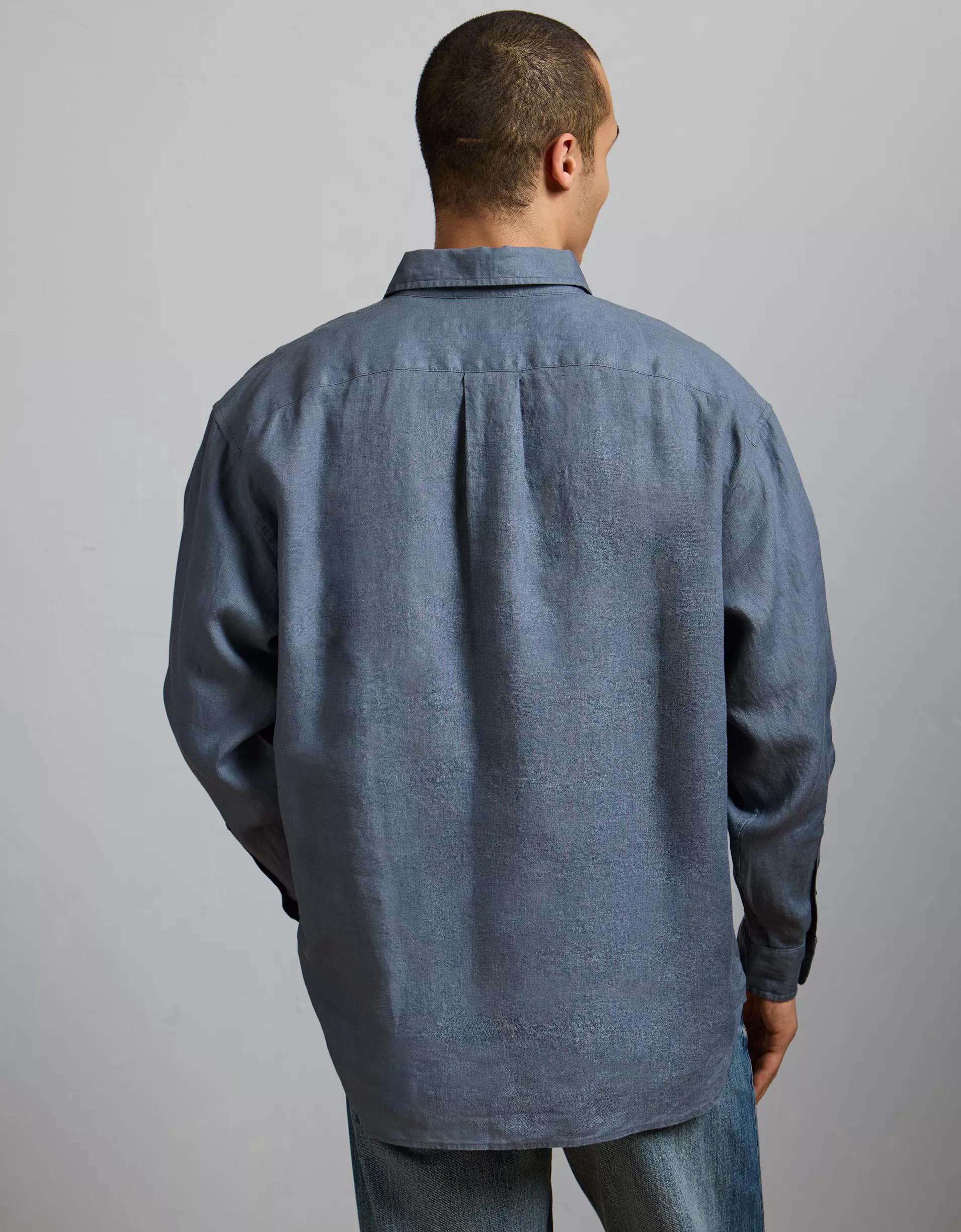 AE77 Premium Relaxed Linen Button-Up Shirt Product Image