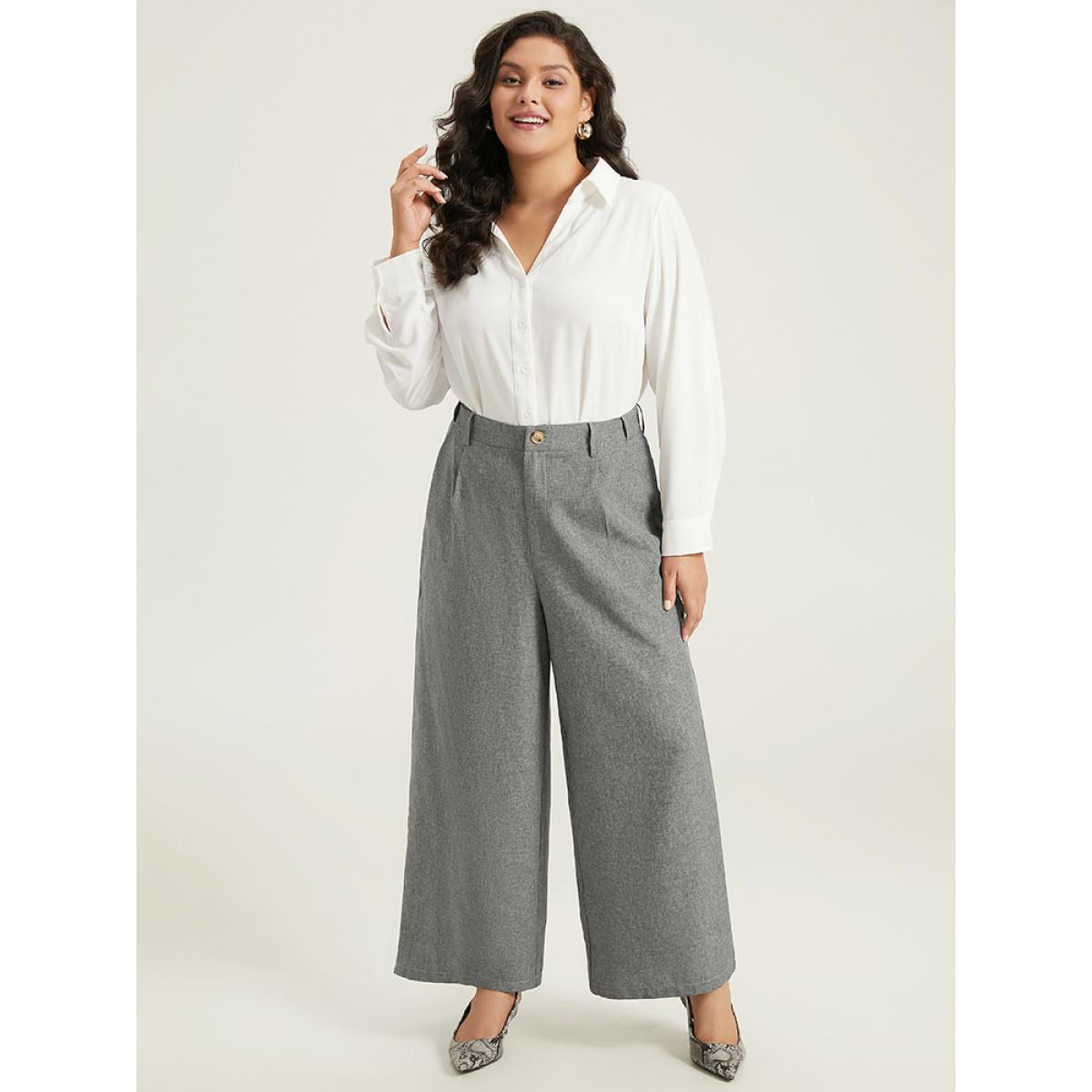 Plus Size Plain Wide Leg Elastic Waist Pocket Pants Women Gray Workwear Essentials Wide Leg High Rise Work Pants BloomChic 22-24/3X Product Image