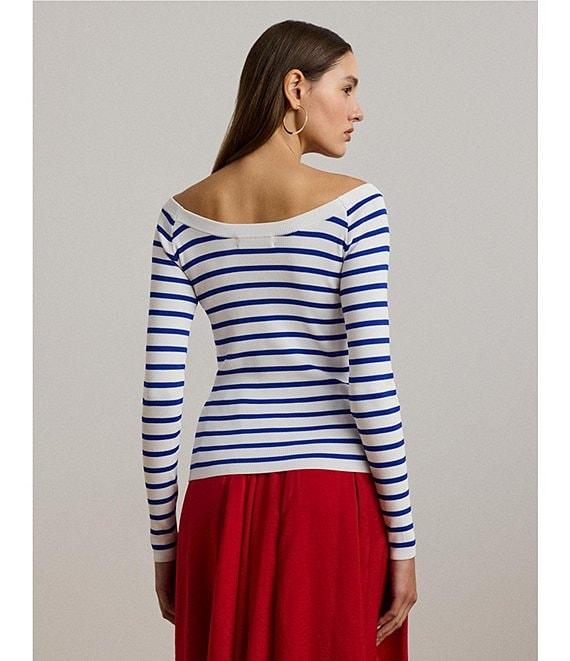 Lauren Ralph Lauren Horizontal Striped Ribbed Ballet Neck Long Raglan Sleeve Sweater Product Image