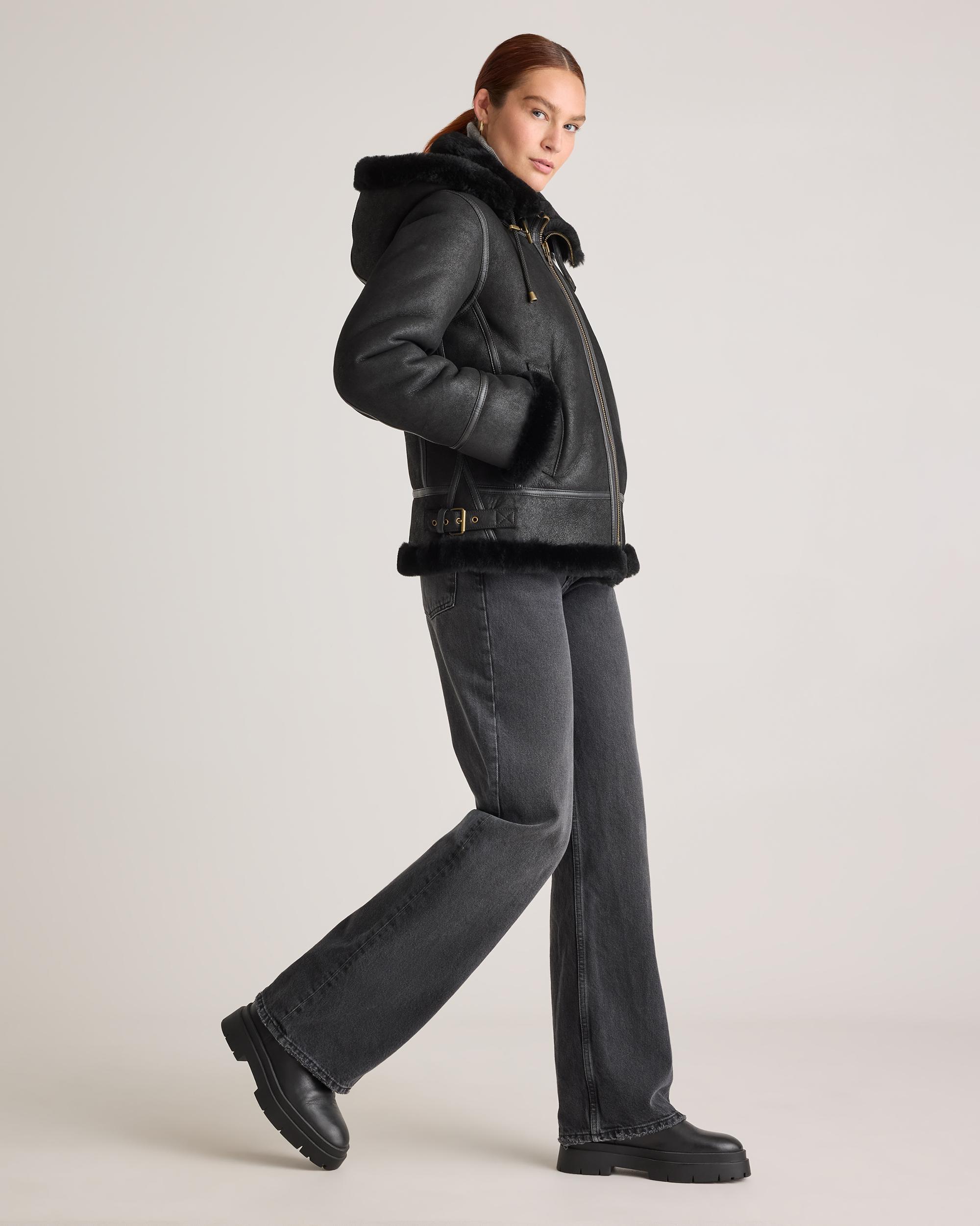 Quince | Women's 100% Shearling Cold Weather Bomber Jacket Leather Product Image