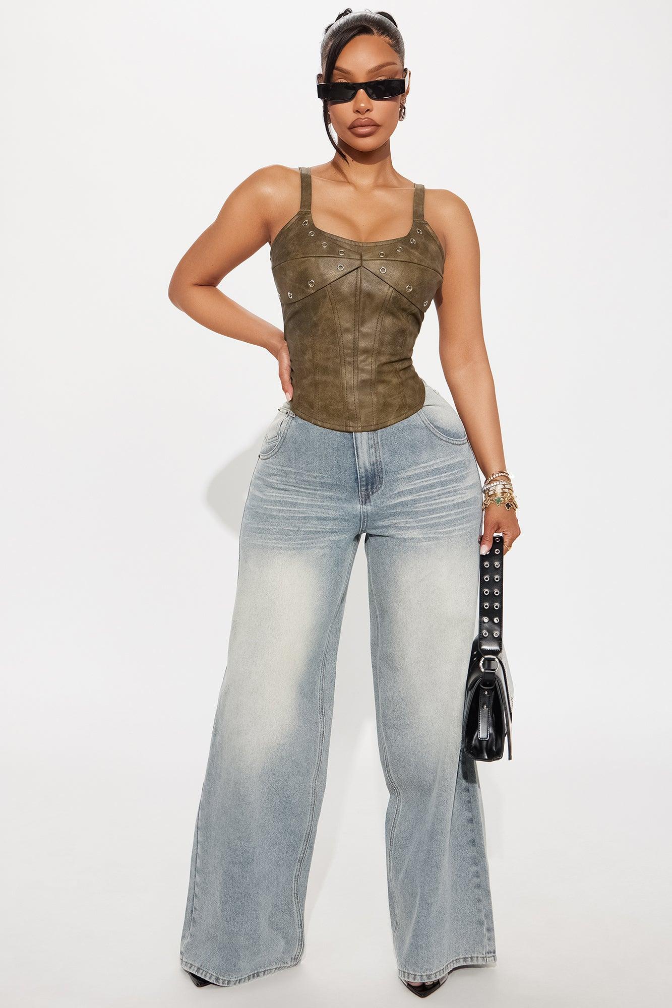 Afterparty Faux Leather Corset Top - Brown Female Product Image