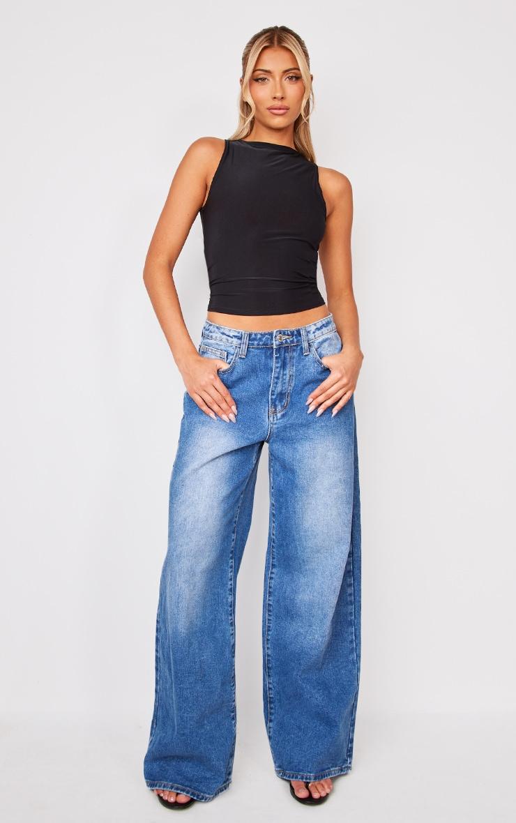 Black Boatneck Slinky Sleeveless Long Top Product Image