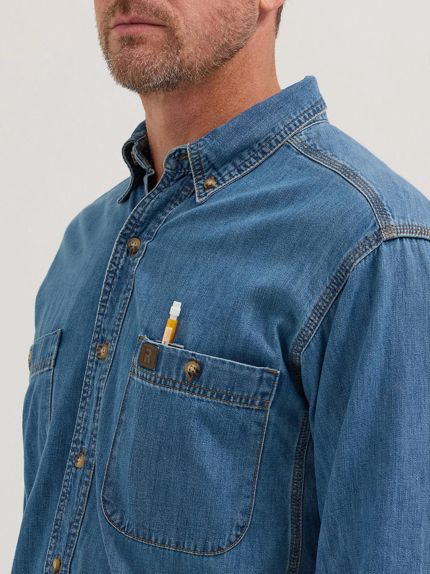 Wrangler® RIGGS Workwear® Long Sleeve Button Down Solid Denim Work Shirt | Men's SHIRTS | Wrangler® Product Image