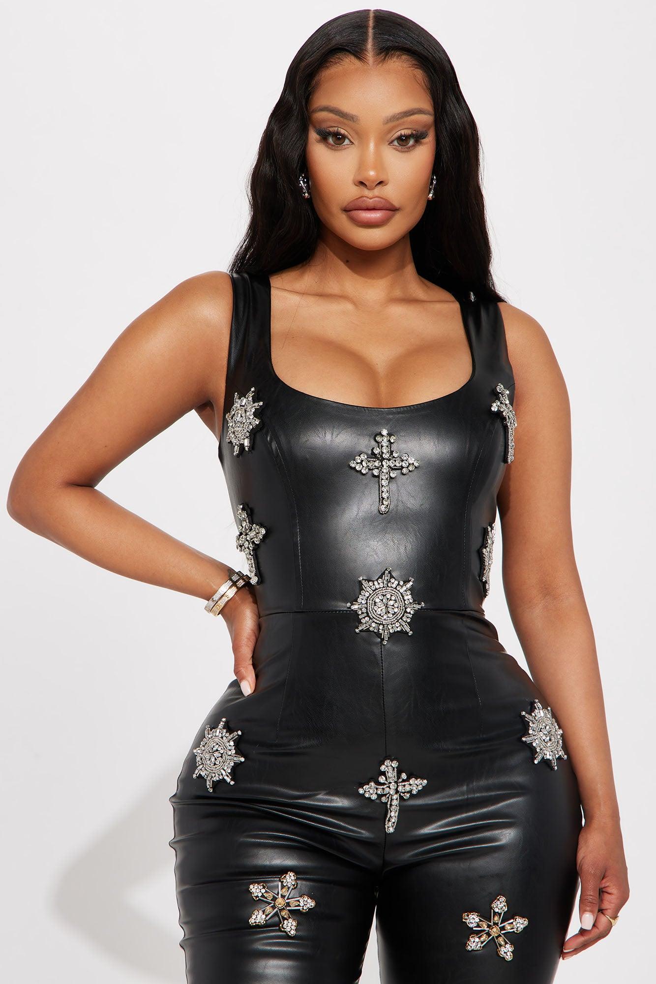 Dolce Faux Leather Jumpsuit - Black Product Image
