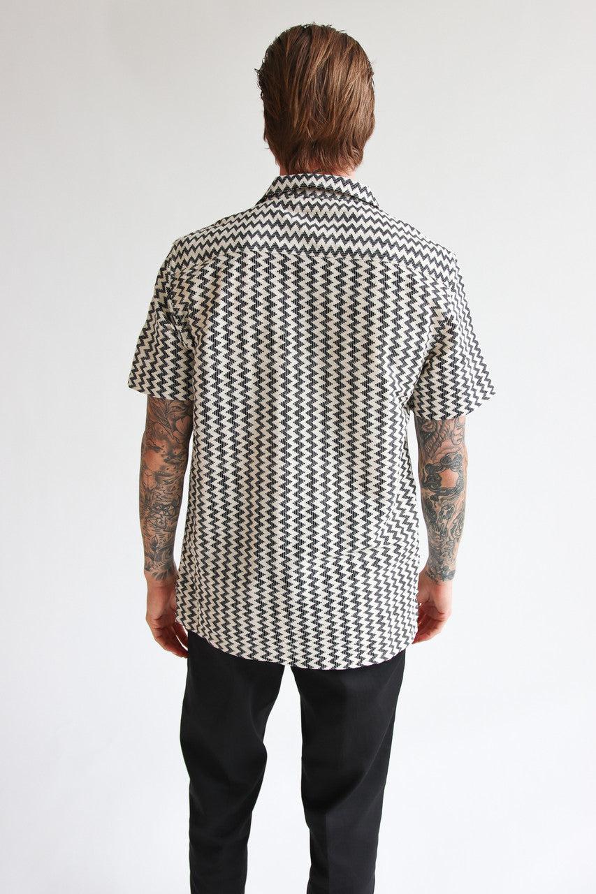 Natural Zigzag Textured Knit Button Up Shirt Product Image