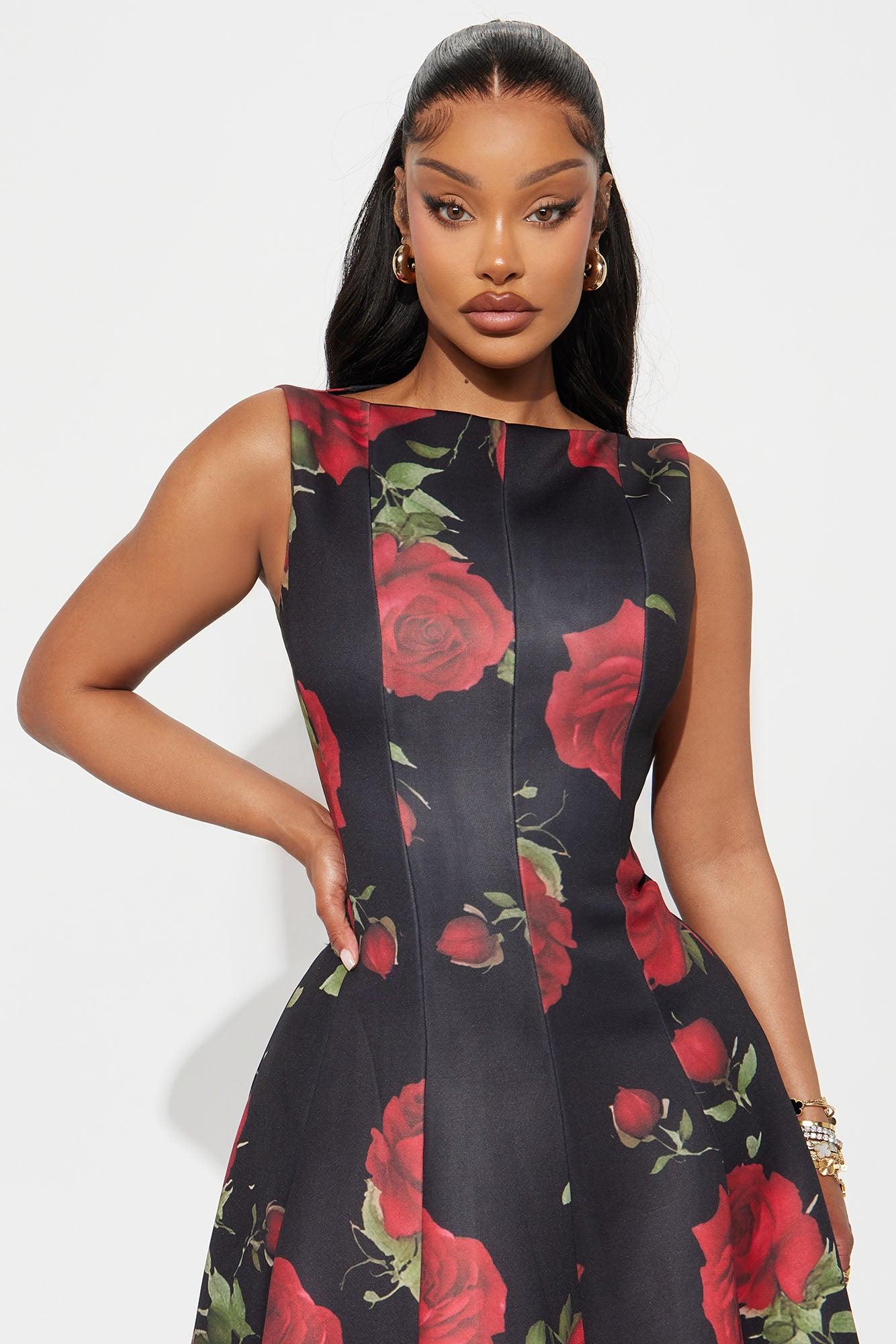 Sweet Sunday Pleated Floral Midi Dress - Red/combo Female Product Image