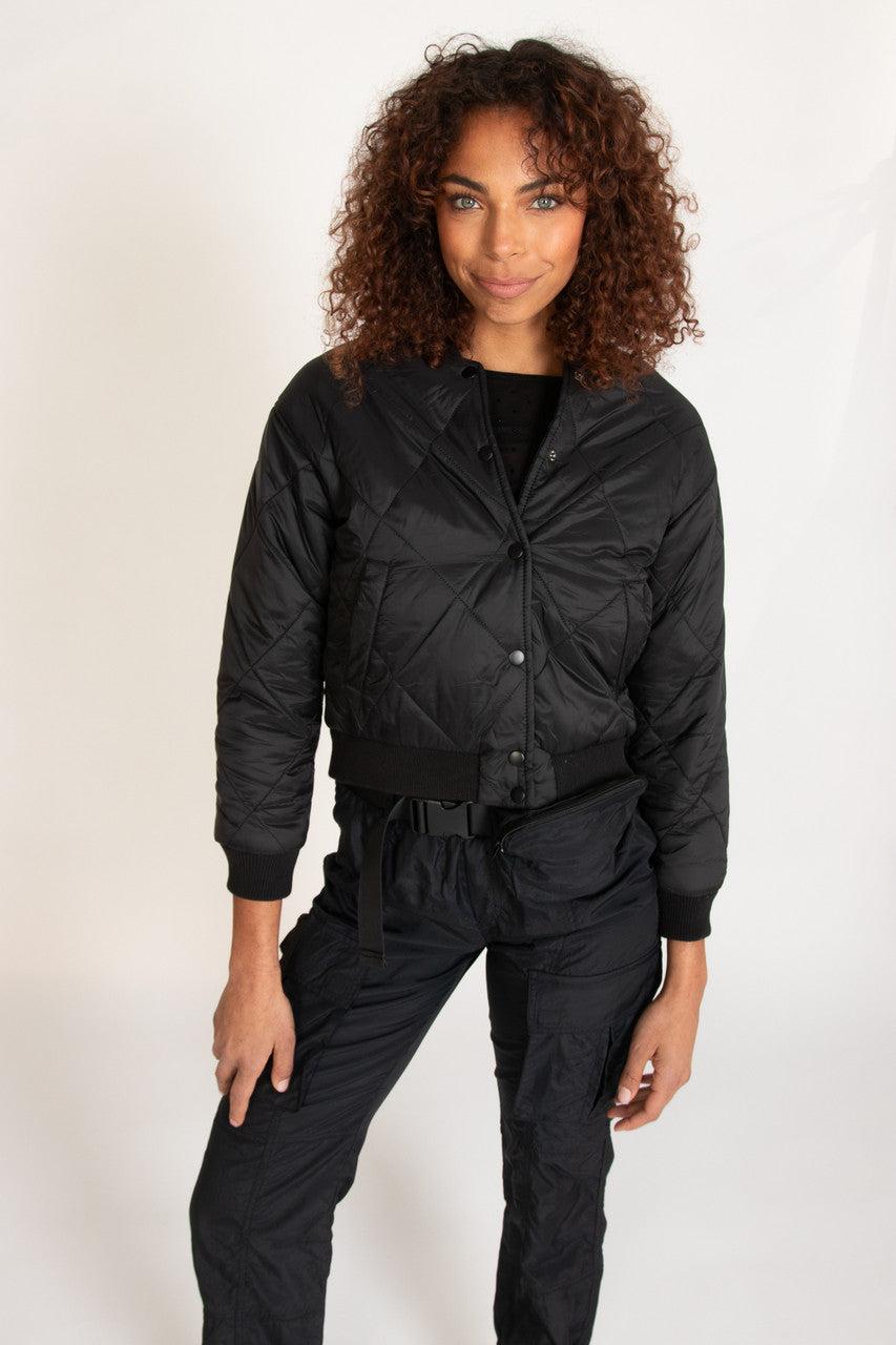 Black Quilted Bomber Jacket Product Image