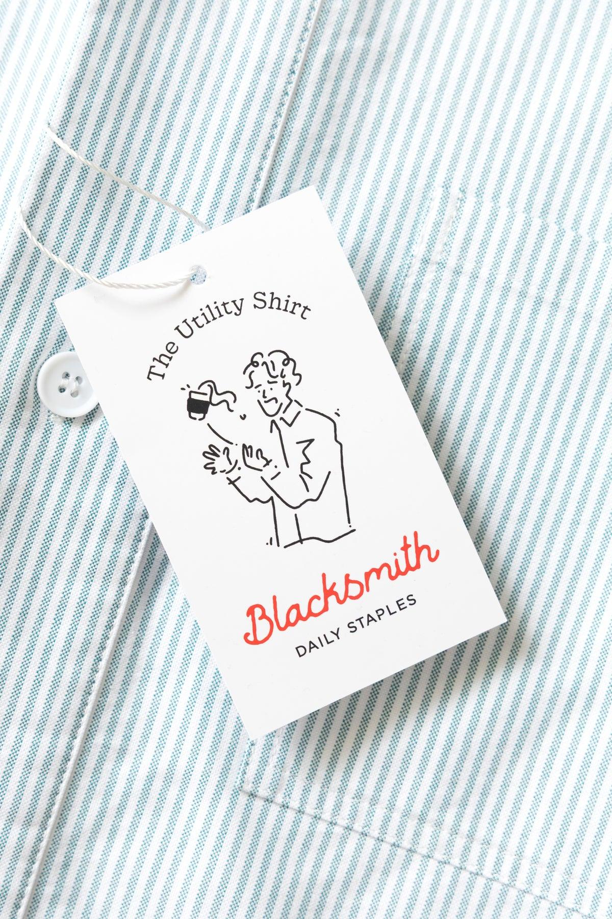 Blacksmith - 'Boxford' Utility Shirt - Green Stripe Product Image