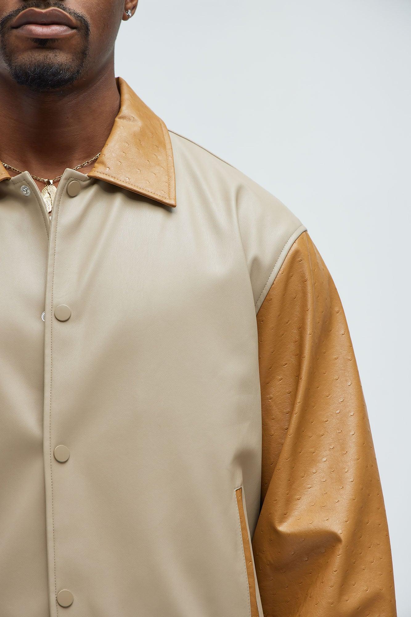 The Only Contrast Faux Leather Jacket - Taupe/combo Product Image