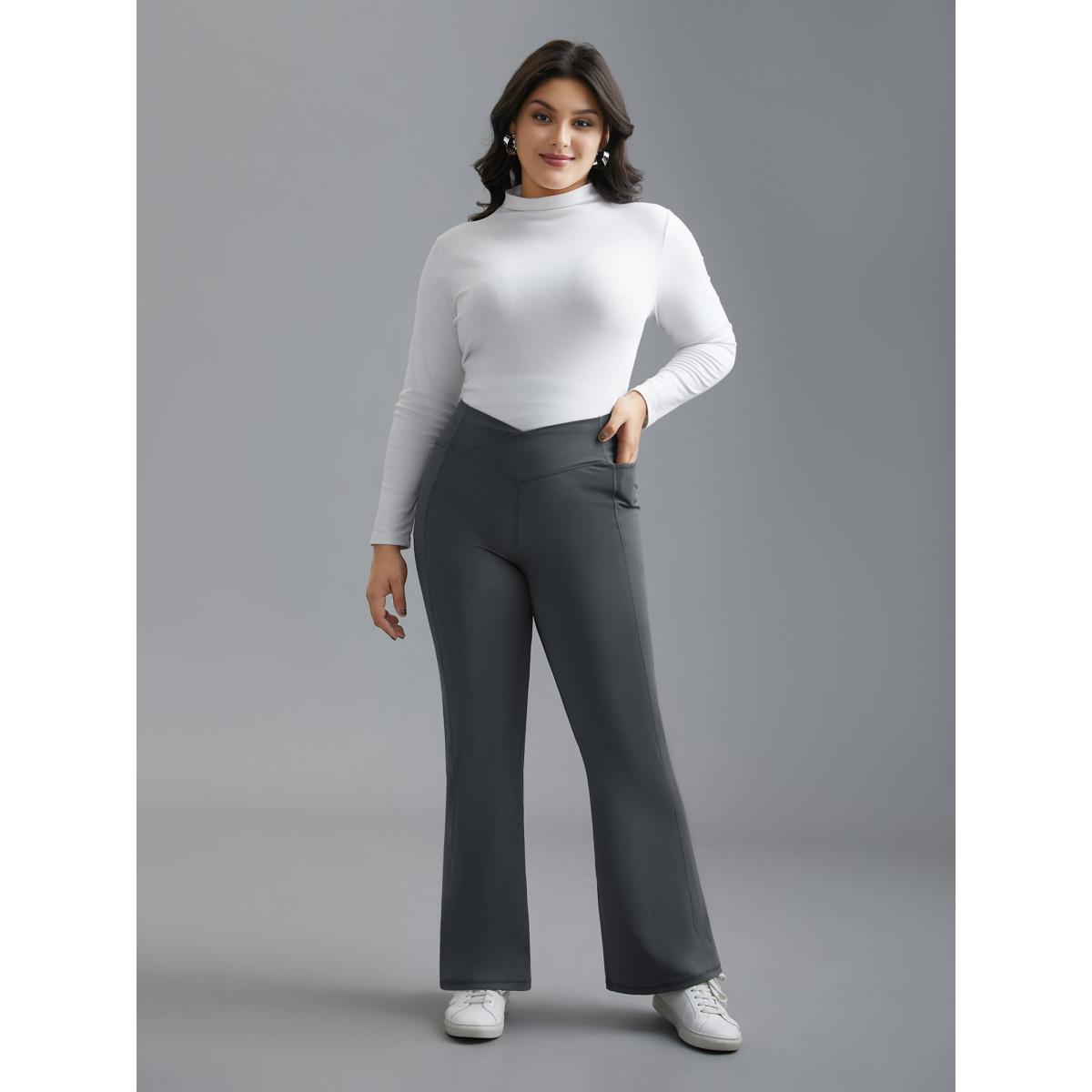 Plus Size V-Shaped Pocket Bootcut Leggings Women DimGray Casual Medium stretch Bootcut Mid Rise Everyday Leggings BloomChic 14-16/1X Product Image