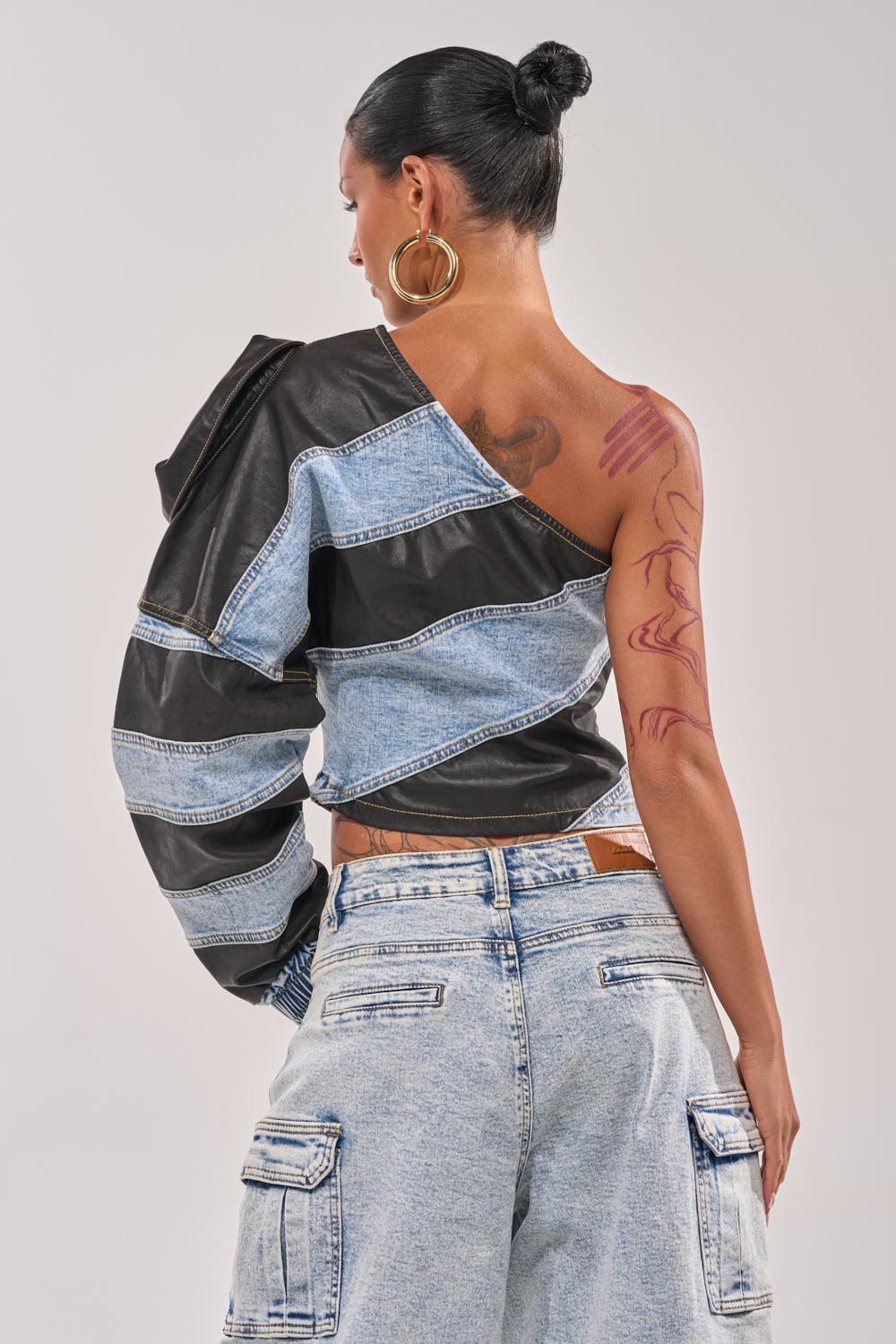 DISILLUSIONED DENIM PU TOP Product Image