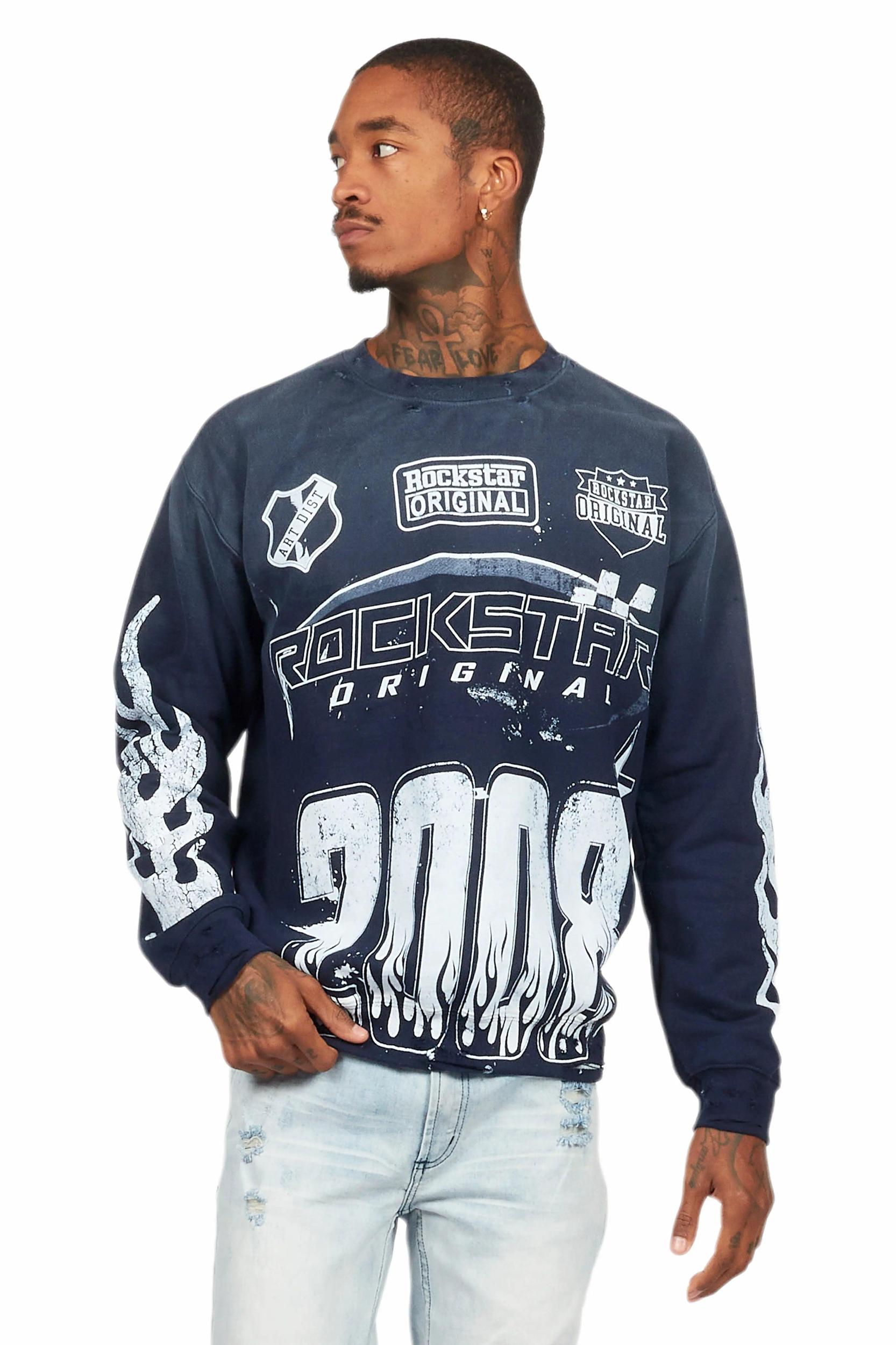Amos Navy/White Graphic Crewneck Male Product Image