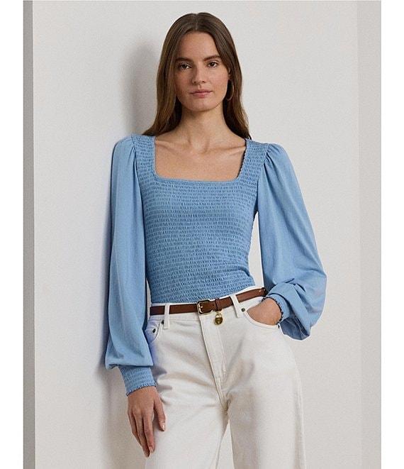 Lauren Ralph Lauren Knit Square Neck Long Blouson Sleeve Top Product Image