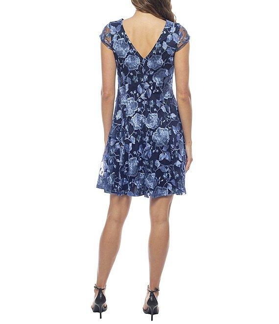 Marina Short Sleeve Floral Embroidered Fit and Flare Dress Product Image