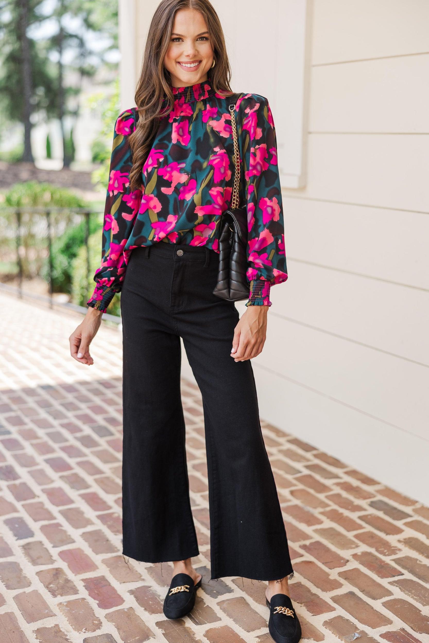 All I Need Teal Floral Blouse Female Product Image