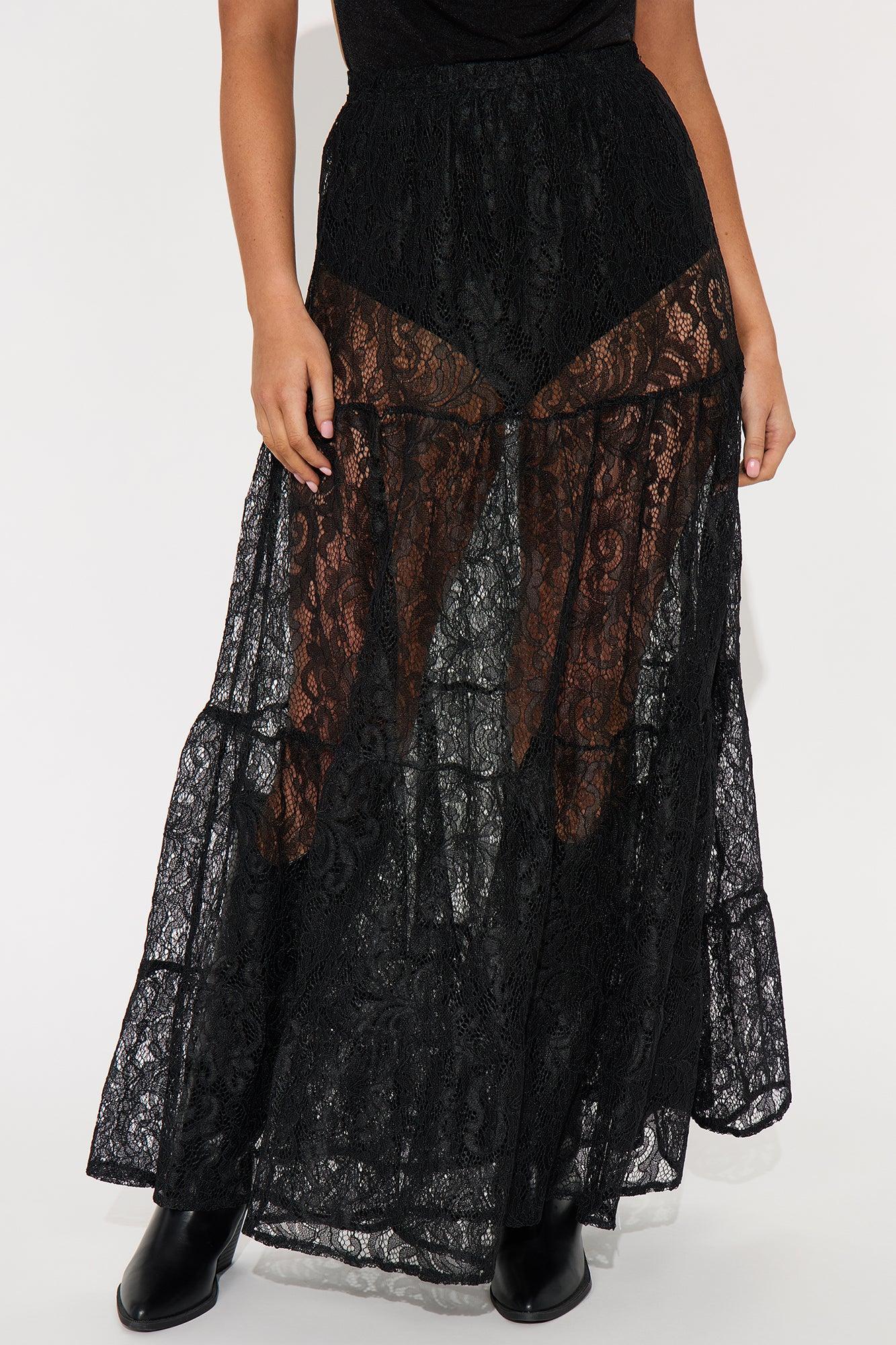 Victoria Lace Tiered Maxi Skirt - Black Product Image