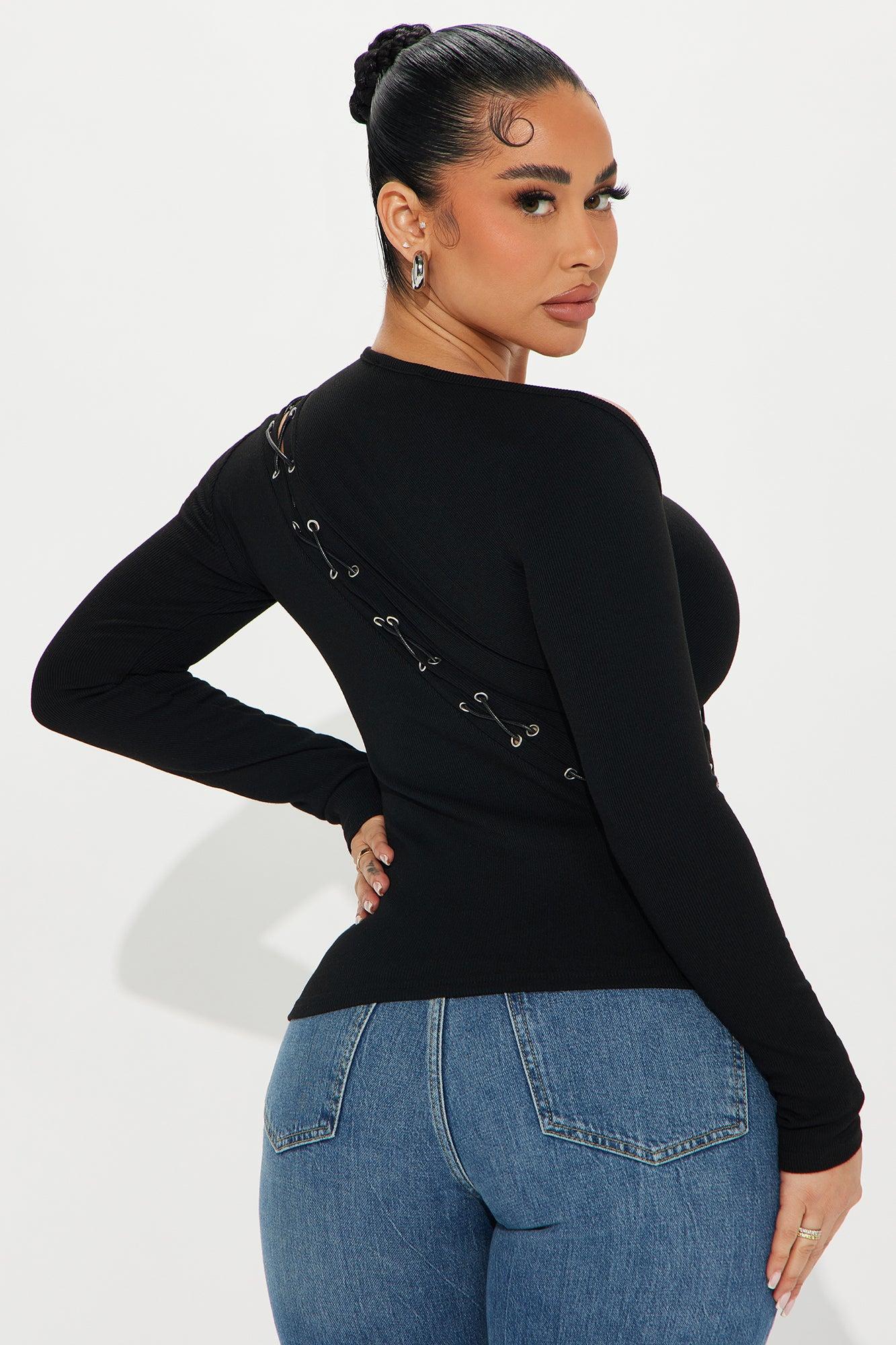 Ava Asymmetrical Lace Up Top - Black Product Image