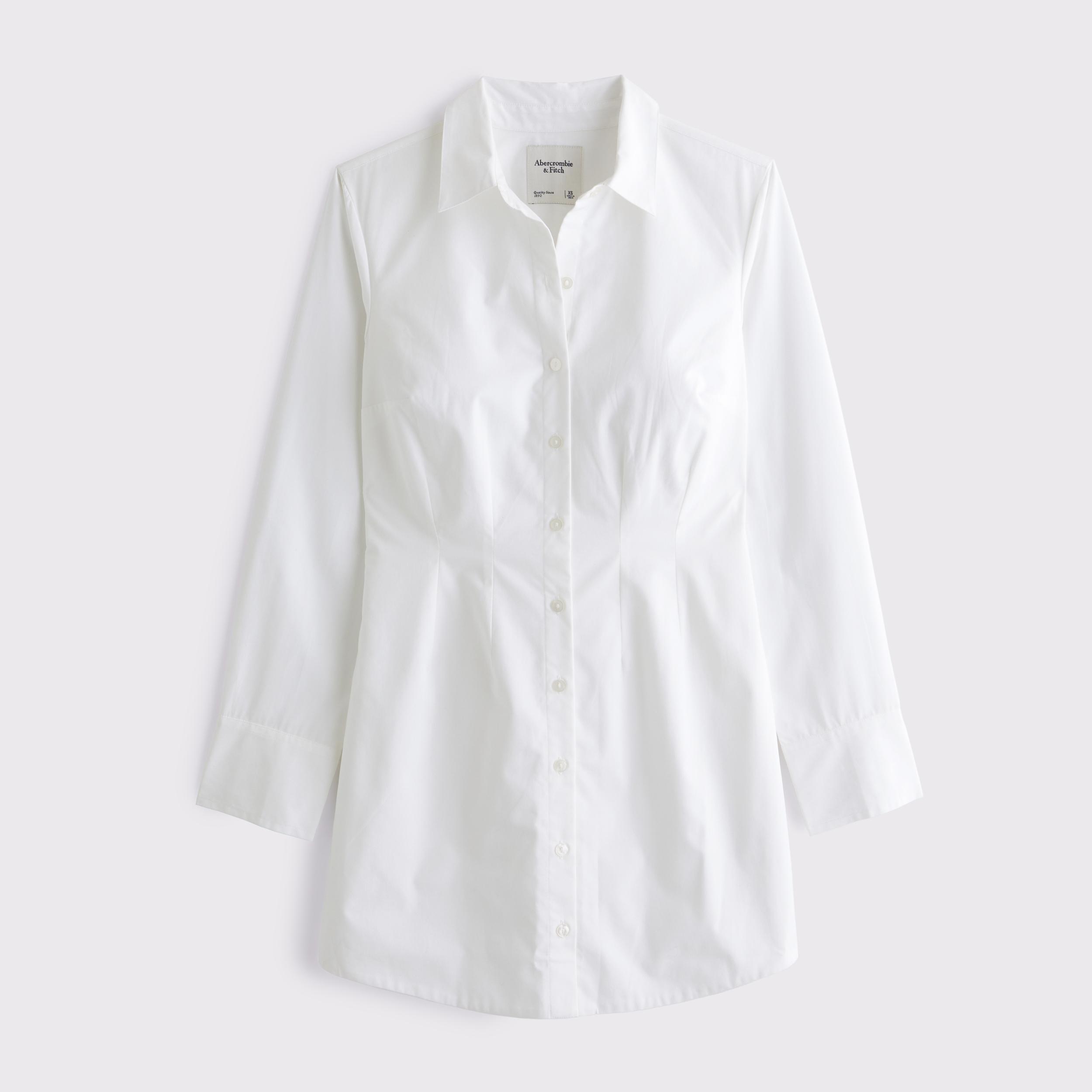 Fitted Long-Sleeve Mini Shirt Dress Product Image