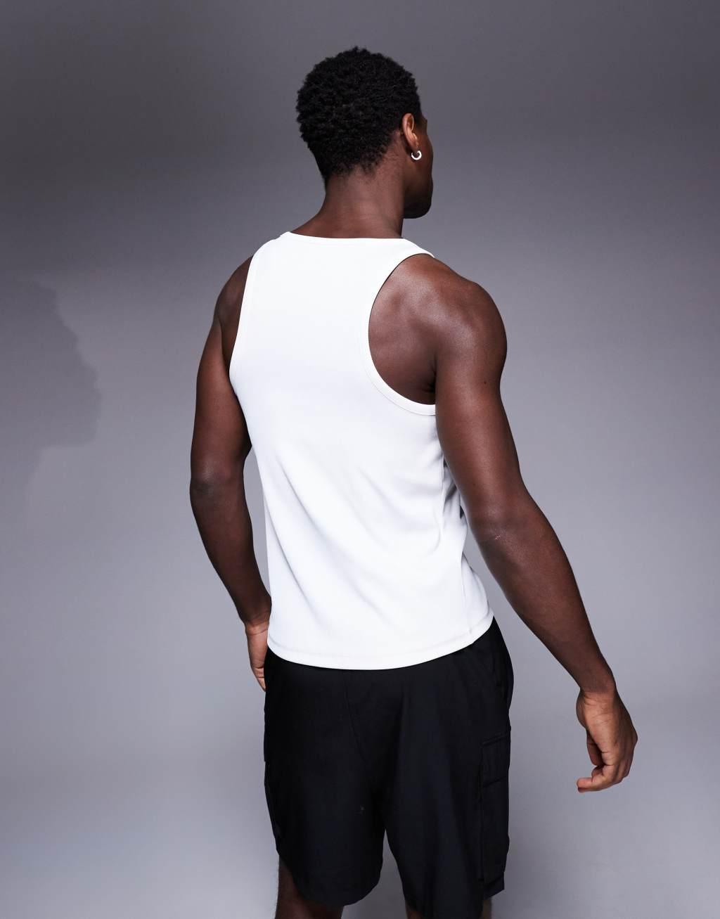 4505 square neck slim fit active rib training tank top in white Product Image