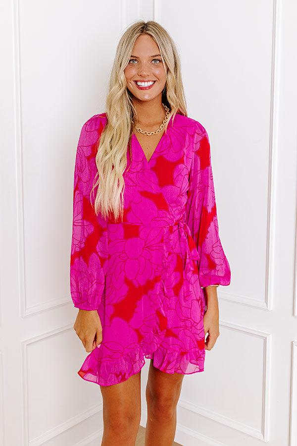Dinner and a Movie Floral Wrap Dress in Fuchsia Product Image