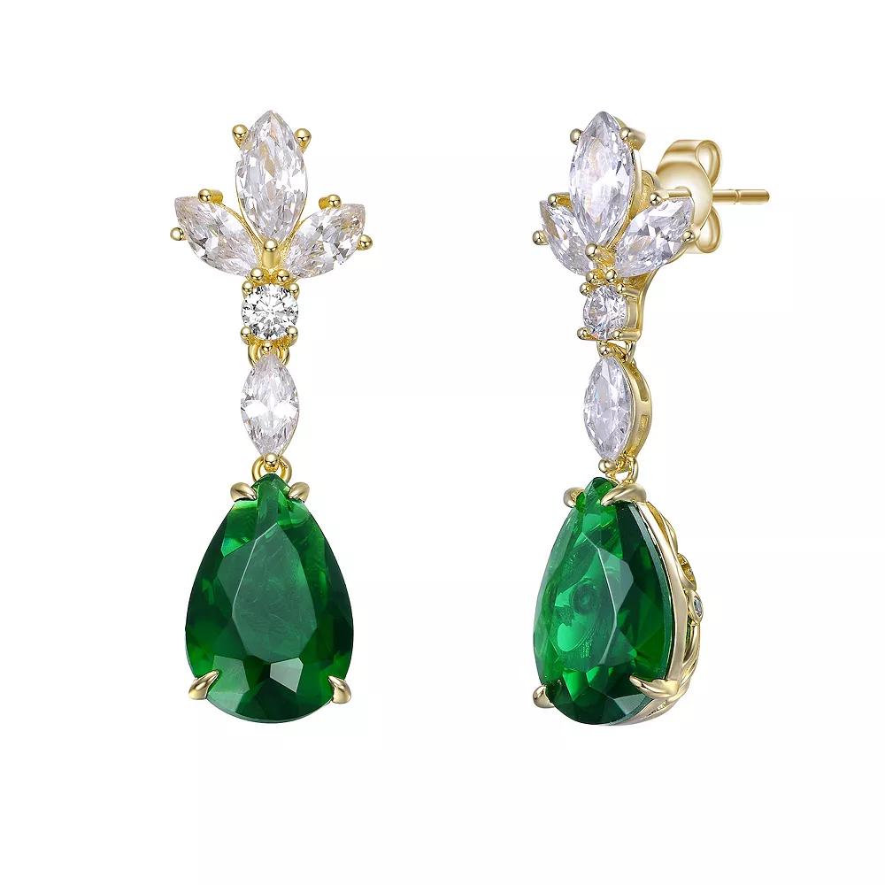 Gold Tone Cubic Zirconia Cluster Dangle Earrings, Women's, Green Product Image