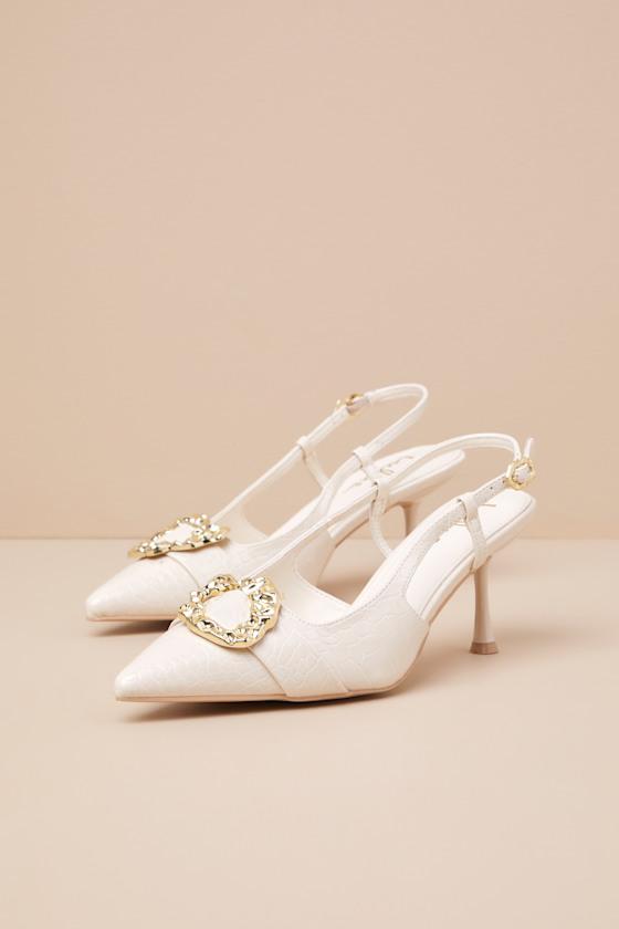 Artigan Bone Croc-Embossed Slingback Pumps Product Image