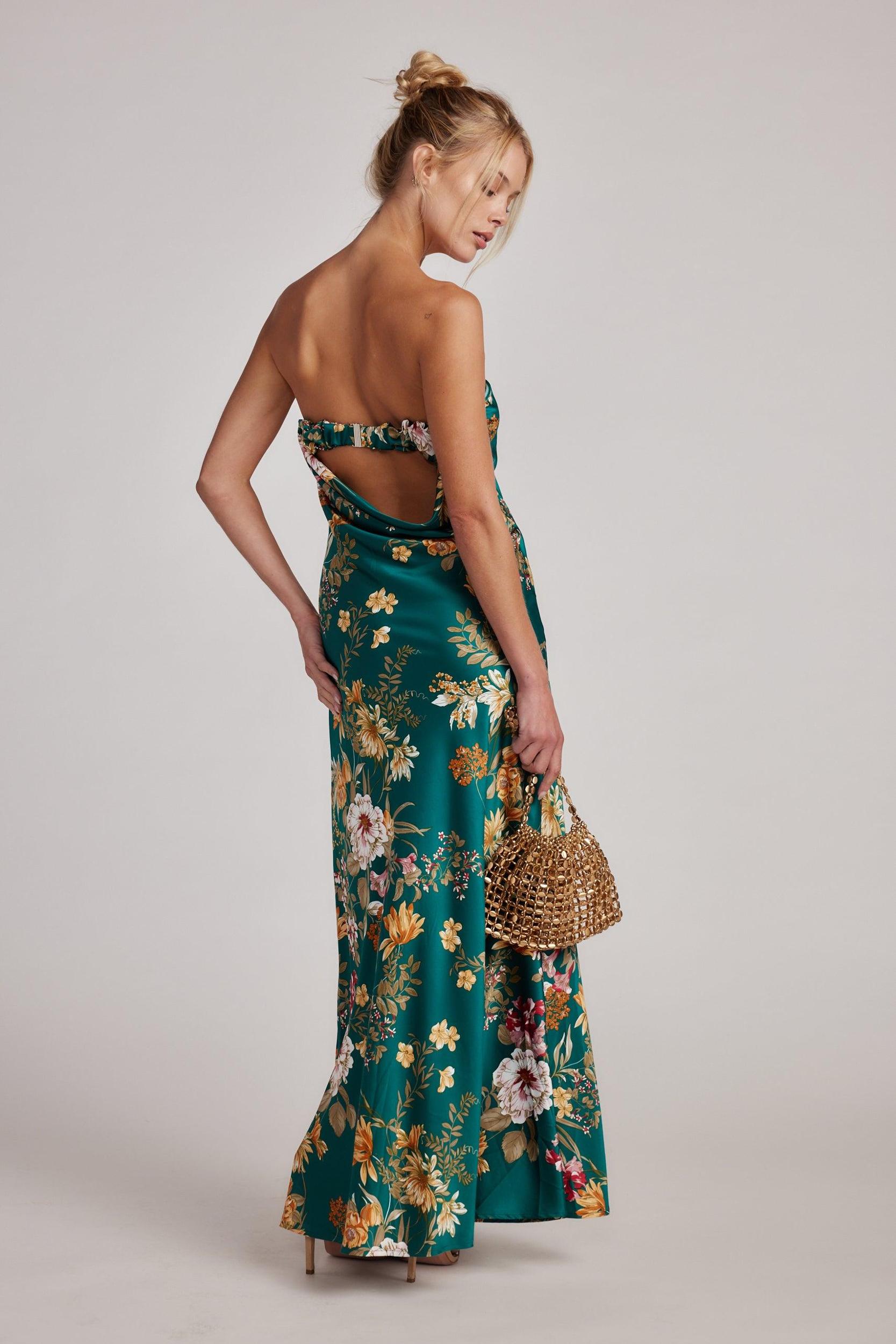 Natalia Emerald Floral Strapless Maxi Dress Product Image