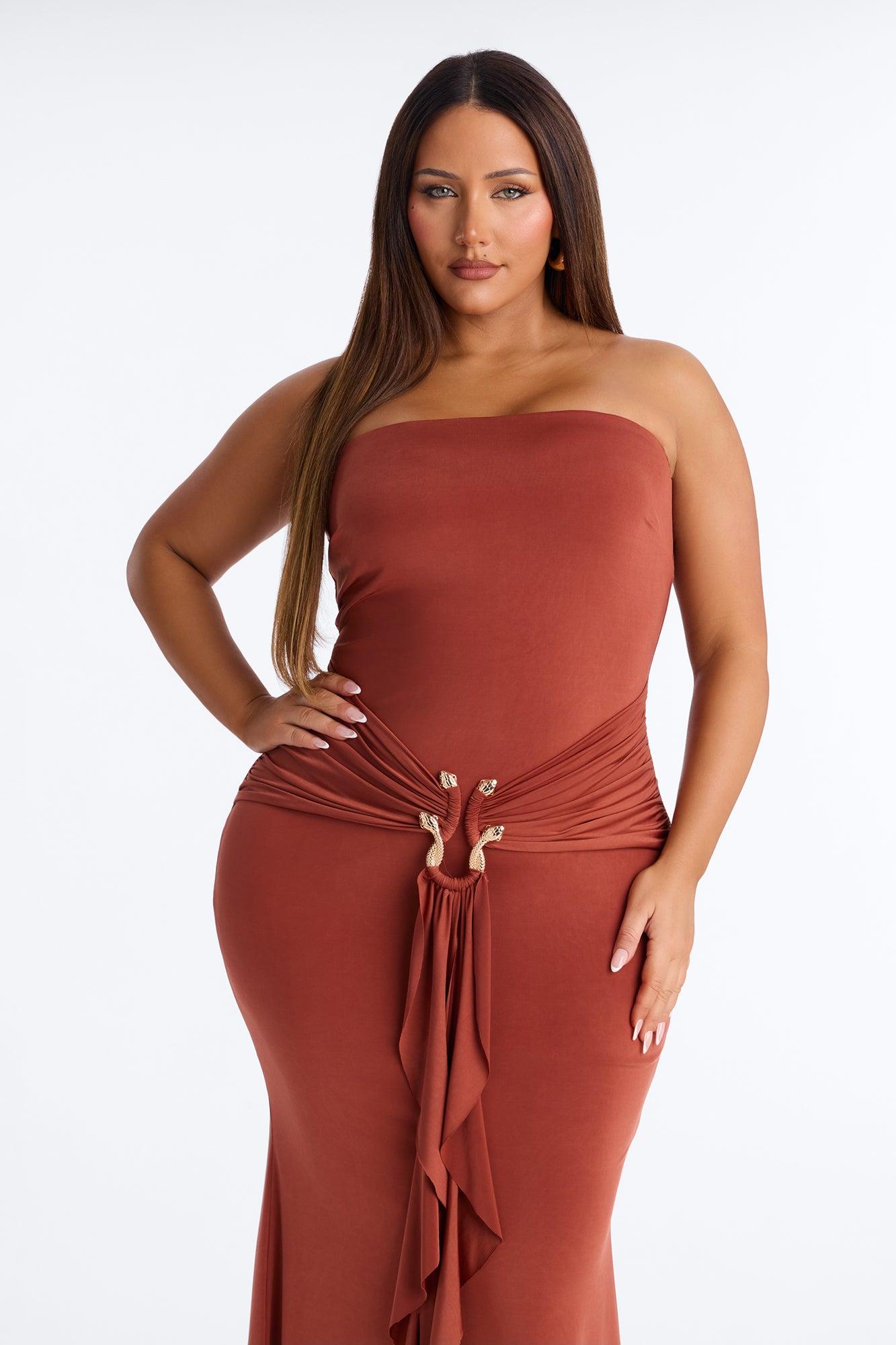 In The Moment Strapless Maxi Dress - Rust Female Product Image