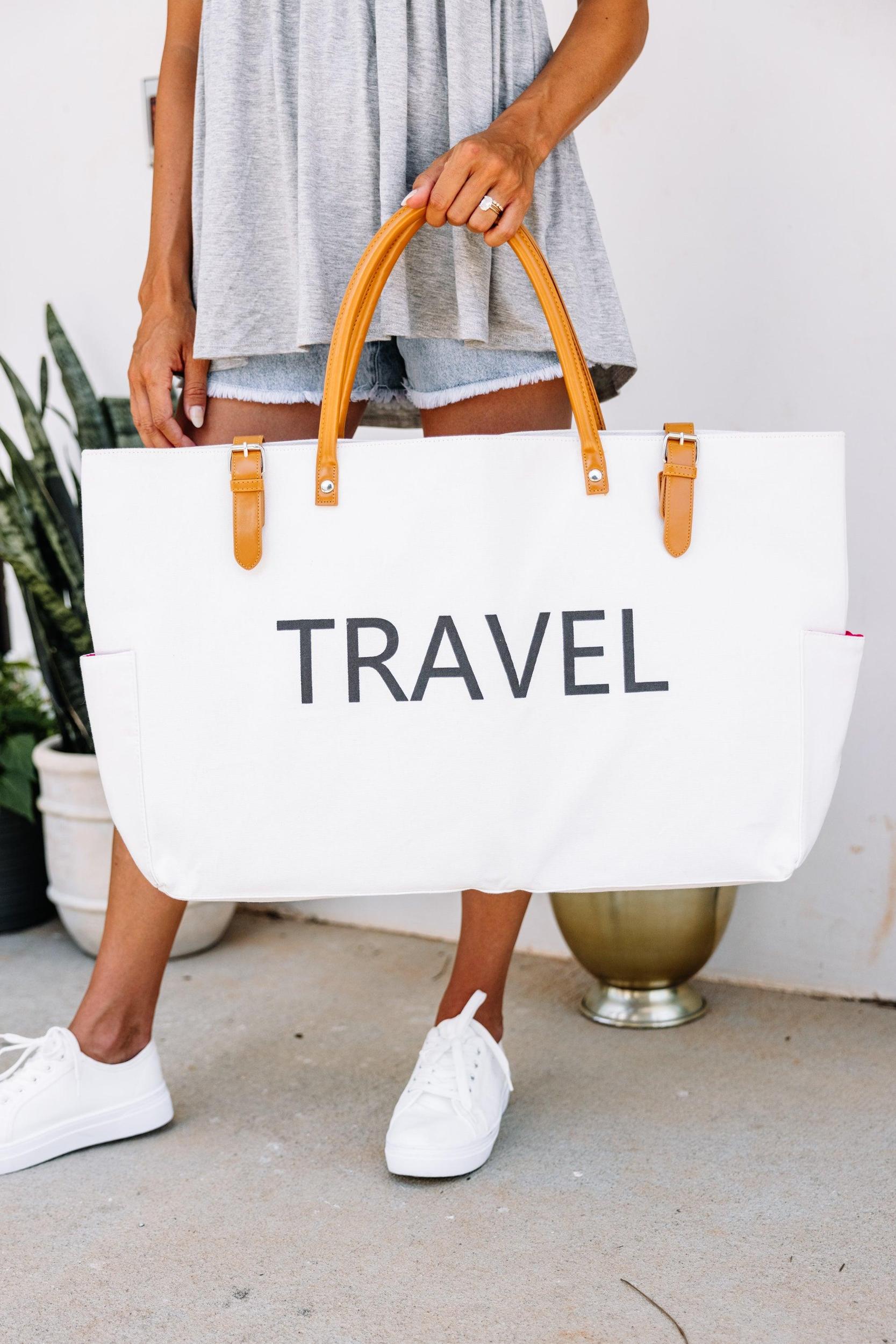 Travel Fun Cream White Tote Bag Female Product Image