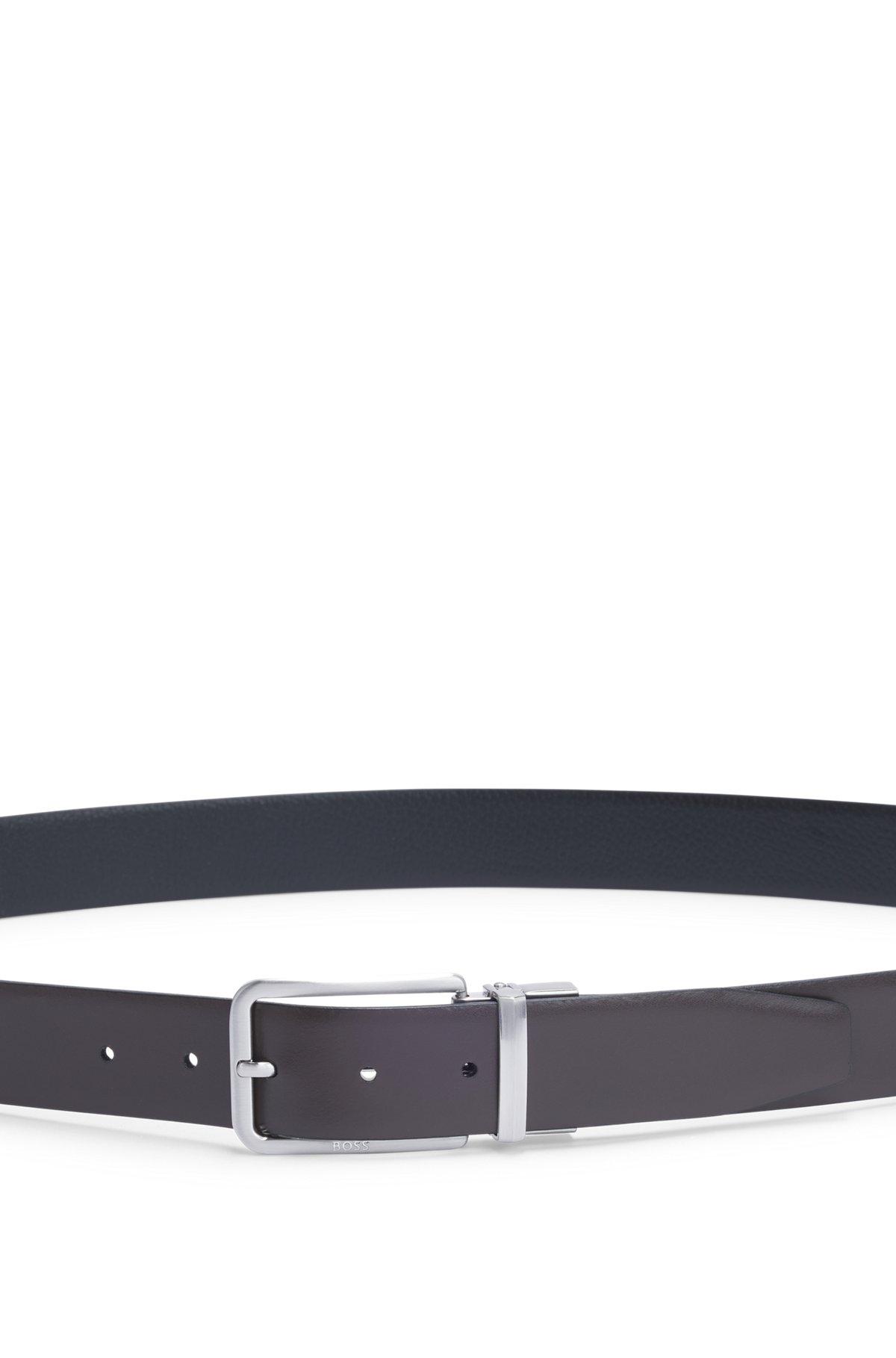 Reversible belt in grained and plain leather Product Image