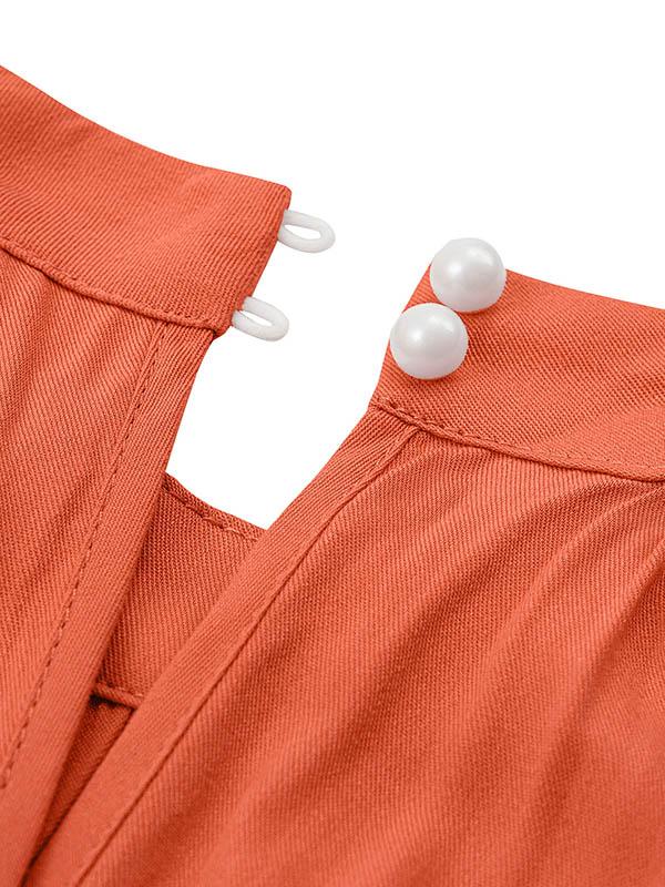 High Waisted Loose Pleated Solid Color Split-Front Tied Waist Halter-Neck Jumpsuits Product Image