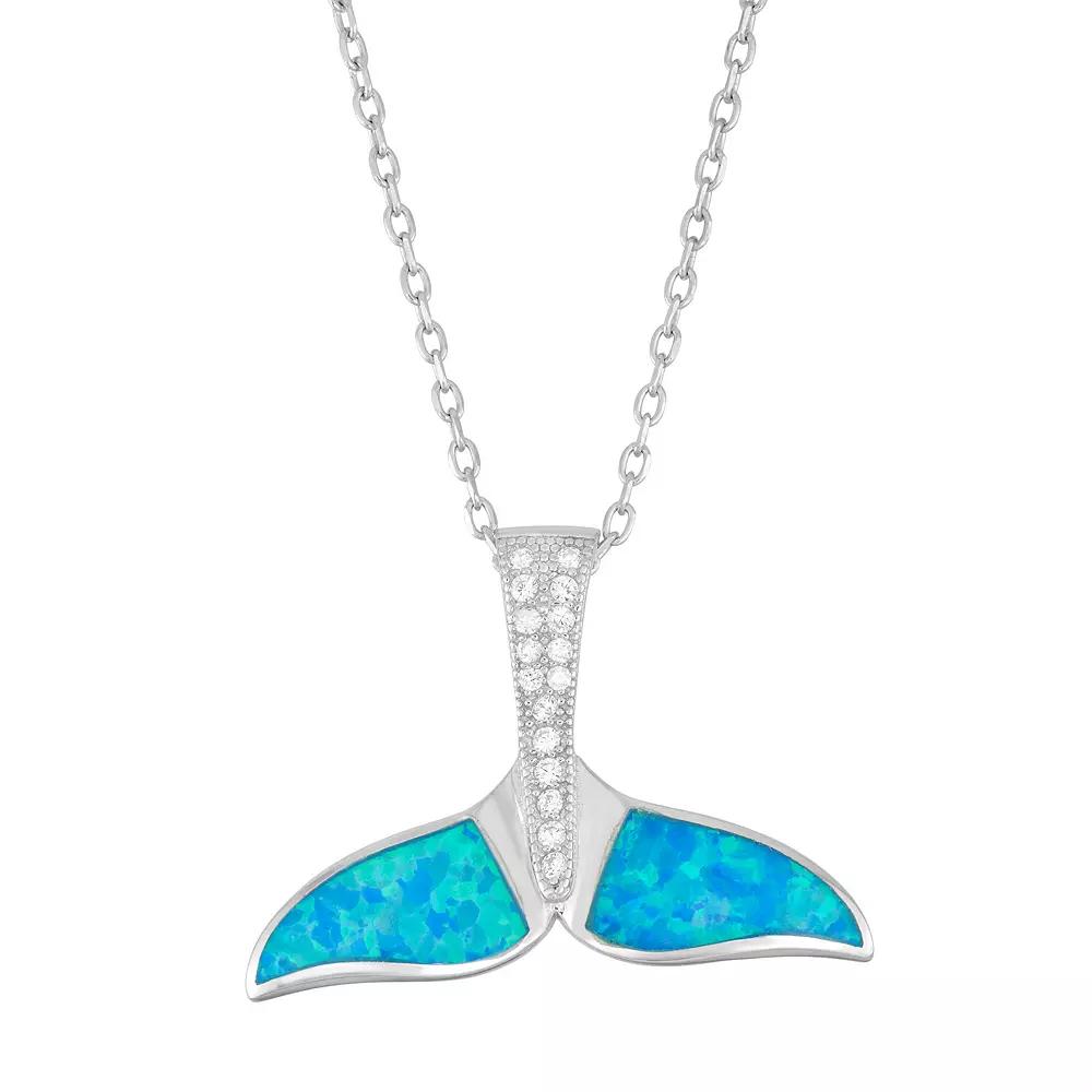 Sterling Silver Lab-Created Blue Opal & Cubic Zirconia Whale Tail Pendant Necklace, Women's, Size: 18" Product Image