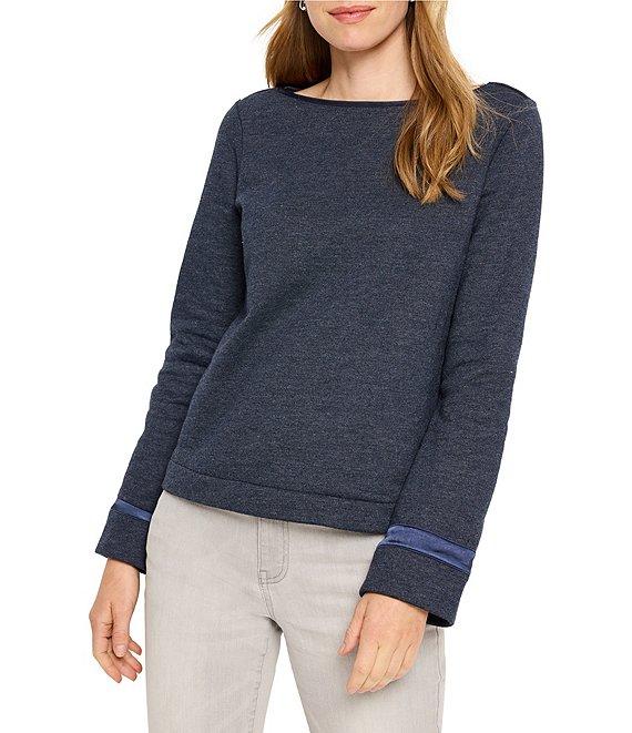 NIC + ZOE Lounge Around Ribbon Trim Knit Boat Neck Long Sleeve Top Product Image