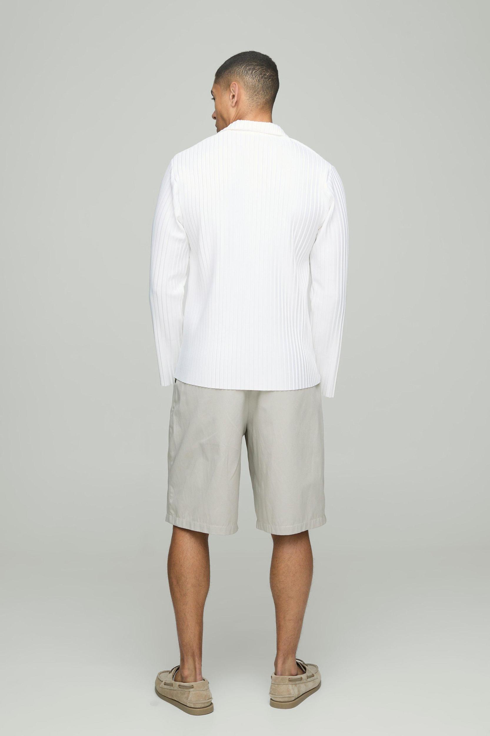 Regular Fit Revere Pleated Long Sleeve Shirt | boohooMAN USA Product Image