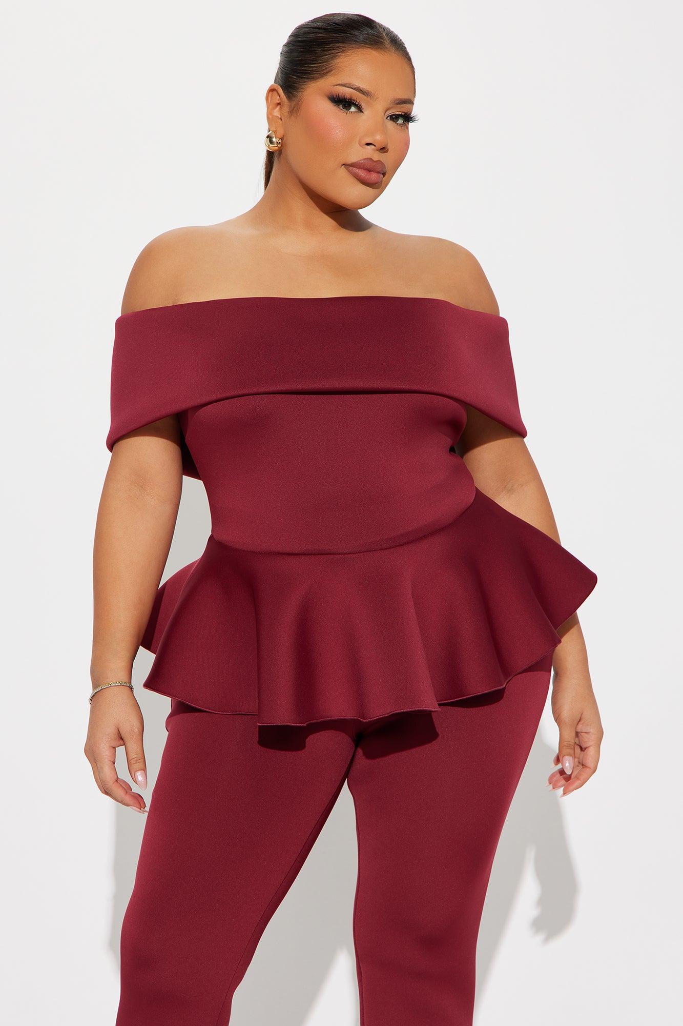 My Pretty Peplum Pant Set - Burgundy Product Image
