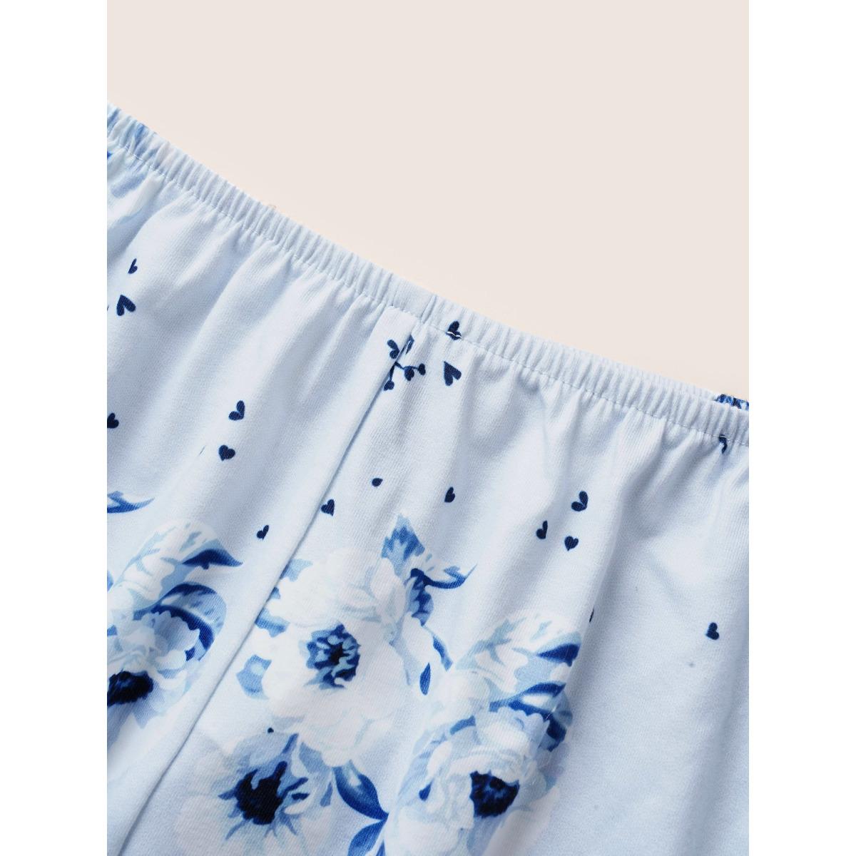 Plus Size Floral Print Lace Patchwork Pajama Sets Women Stone Floral Non Sleeveless Square Neck Lounge Loungewear Sets BloomChic 14-16/1X Product Image