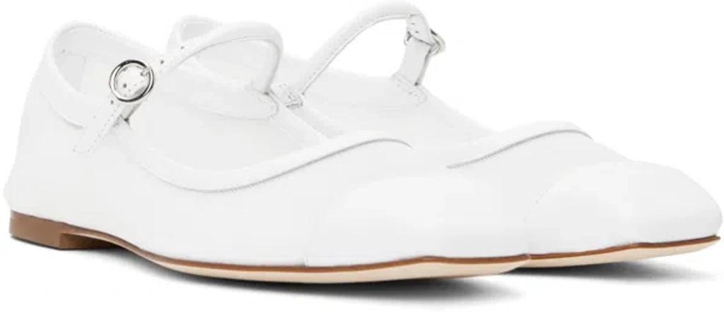 AEYDE Round Toe Ballerina Shoes With Contrast Piping In White Product Image