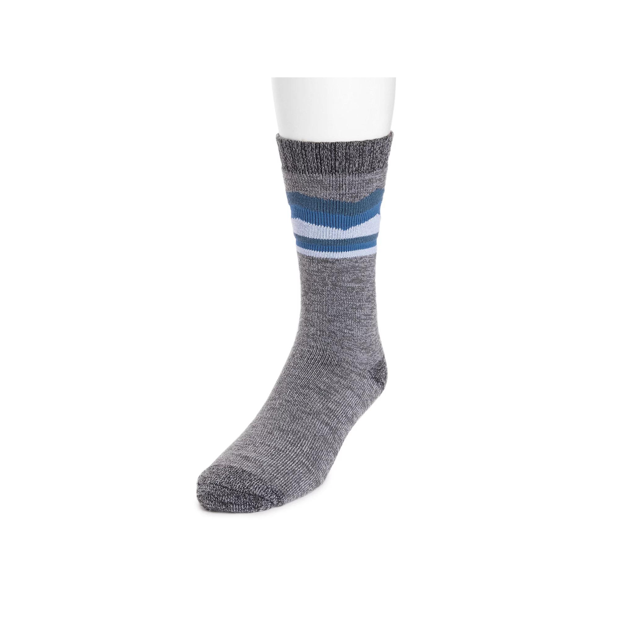 Men's MUK LUKS Stripe Top Crew Socks, Gray Stripe Product Image