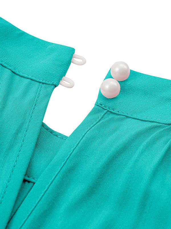 High Waisted Loose Pleated Solid Color Split-Front Tied Waist Halter-Neck Jumpsuits Product Image