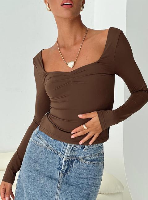Rehna Long Sleeve Top Brown Product Image