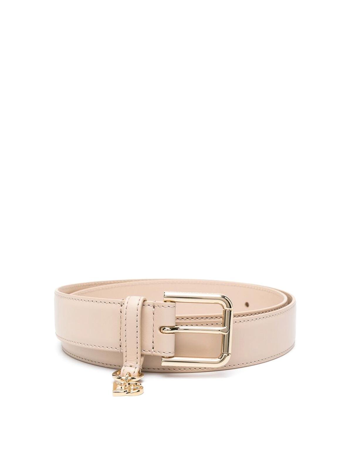 DOLCE & GABBANA Logo-lettering Leather Belt In Beige Product Image