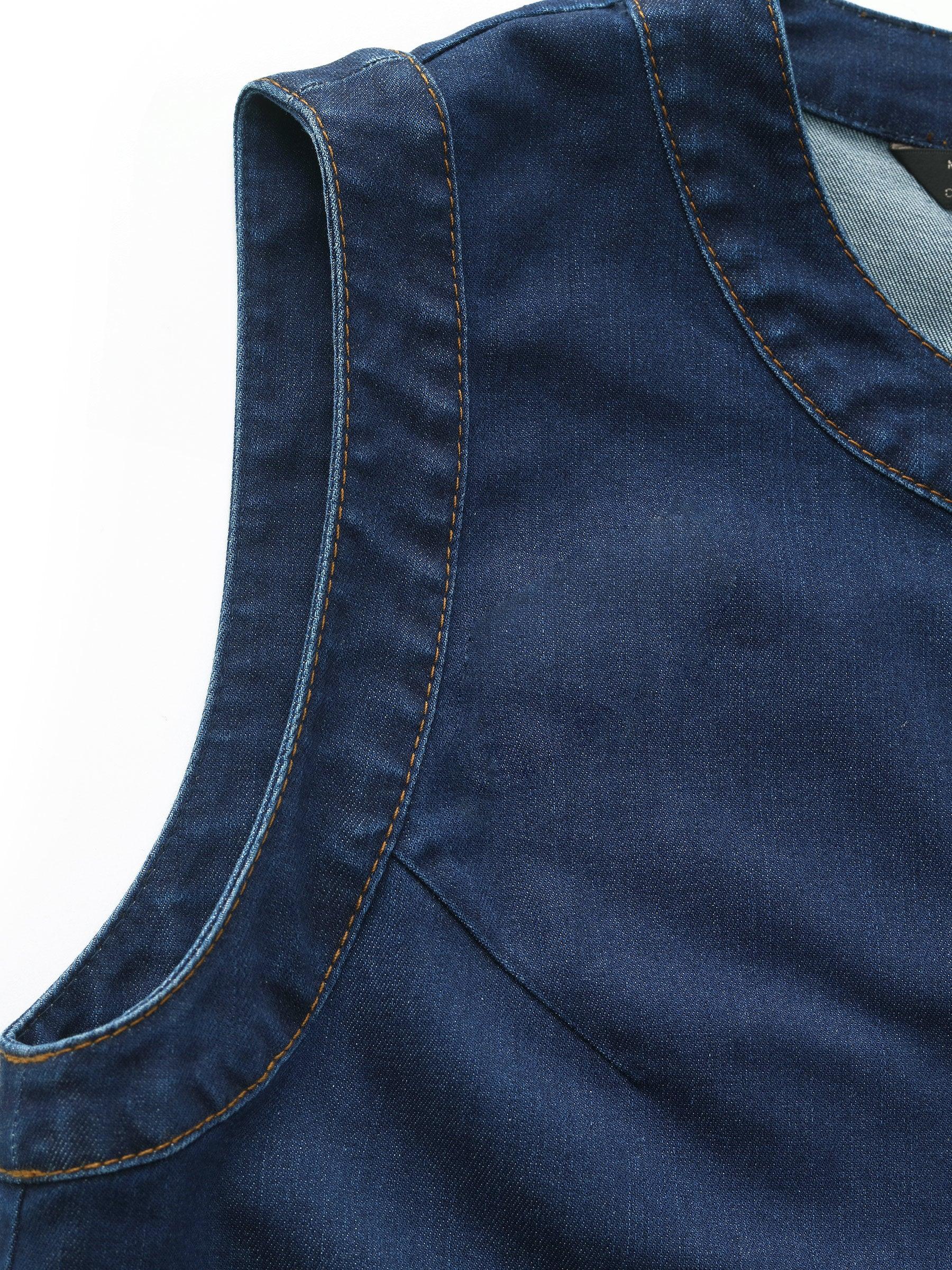 Denim Stretch Front Button Women Mini Dress Product Image