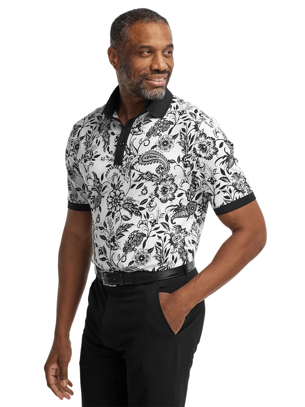 Cotton Blend Three Button Polo - Black/white Product Image