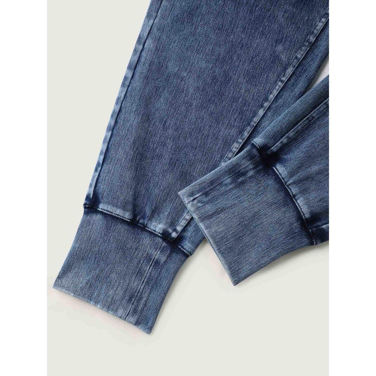 Plus Size Stretchy Waist-Tie Skinny-Fit Jeans Women Midblue High stretch Slanted pocket Jeans BloomChic 22/3X Product Image