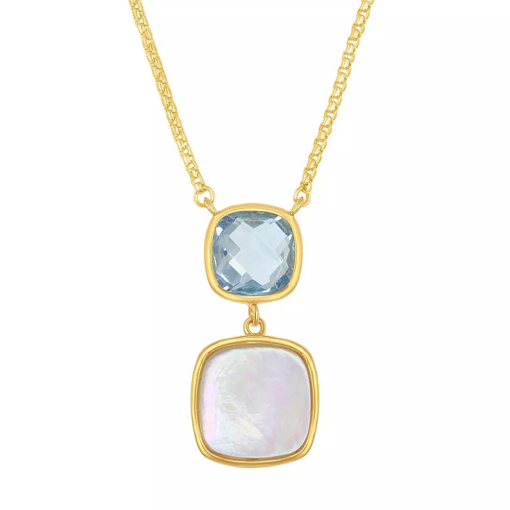 14k Gold Over Silver Blue Topaz & Mother-of-Pearl Necklace, Women's, Size: 16-18" ADJ, Gold Tone Product Image