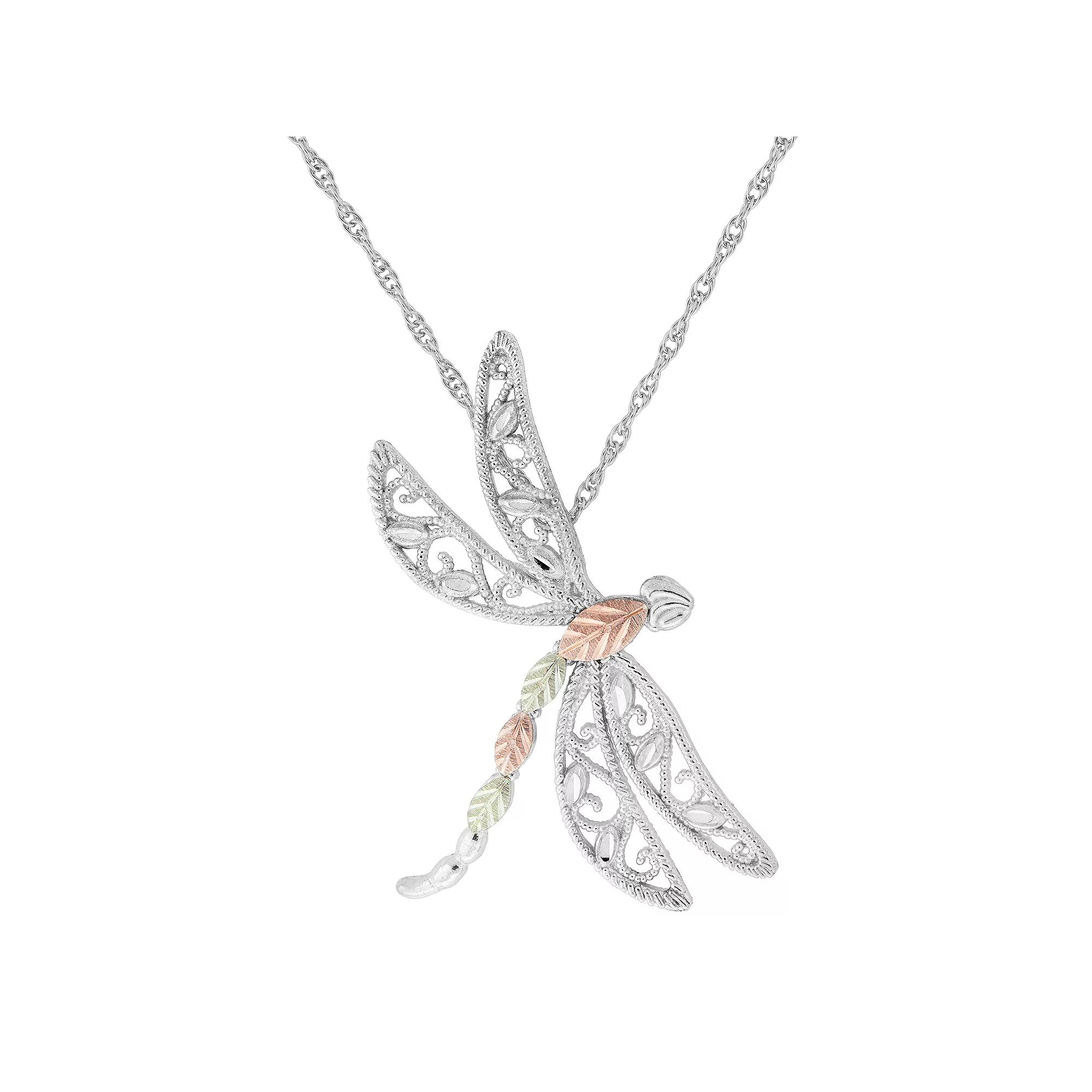 Black Hills Gold Tri-Tone Dragonfly Pendant Necklace in Sterling Silver, Women's, Size: 18" Product Image