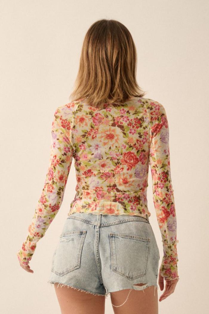 Floral Mesh Thumbhole Top Product Image
