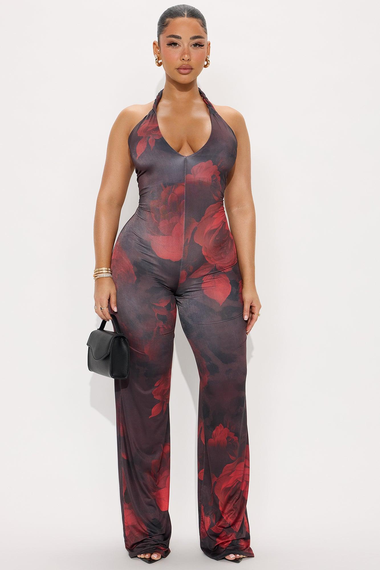 Living For It Floral Jumpsuit - Burgundy/combo Product Image